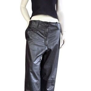 Vintage Genuine Leather Pants High Waisted Straight Leg Rocker Grunge‎ Black 28